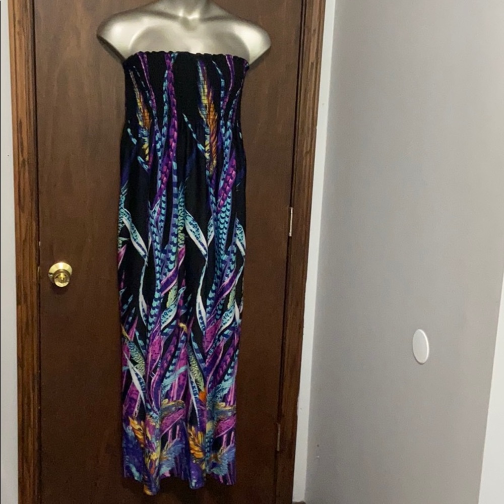 Black Multi Colored pattern Maxi sleeveless Dress